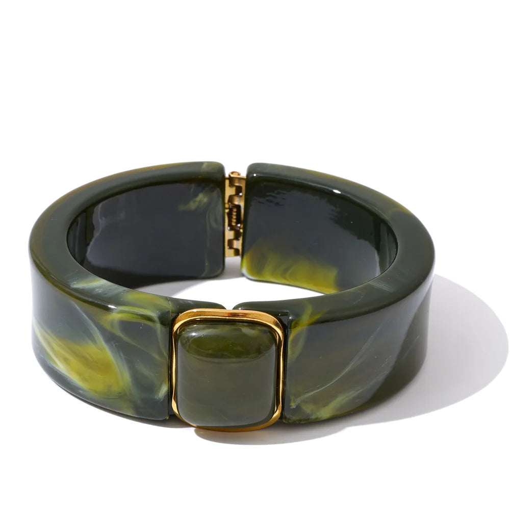 Acrylic Square Marble Bracelet Bangle — bracelets in black — back view