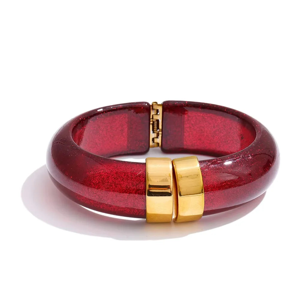 Acrylic Thick Shiny Bracelet Bangle — bracelets in orange — additional view