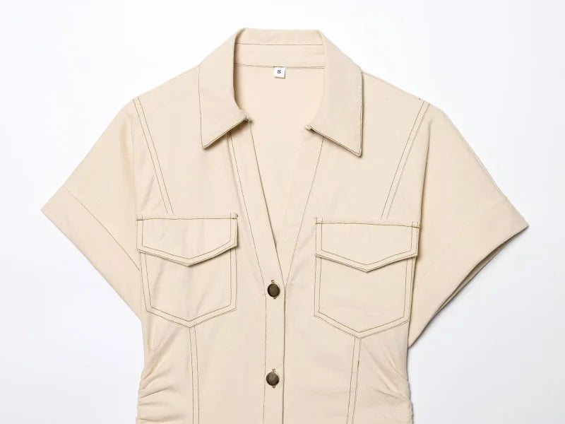 Collared Denim Button Midi Dress