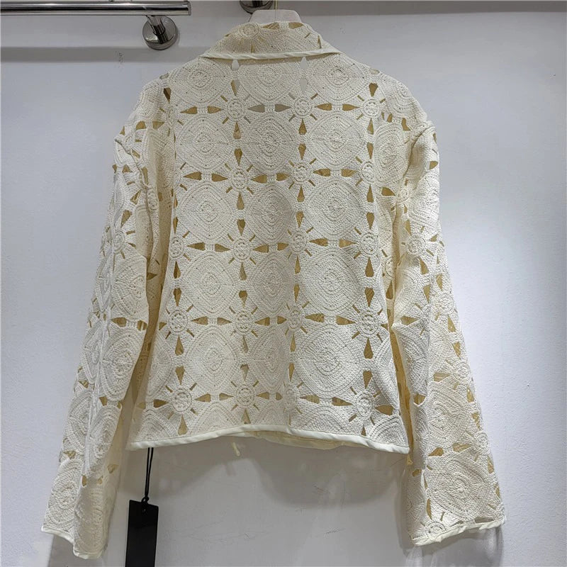 Lexy Embroidery Cardigan — coats & jackets in cream embroidered detail — back view