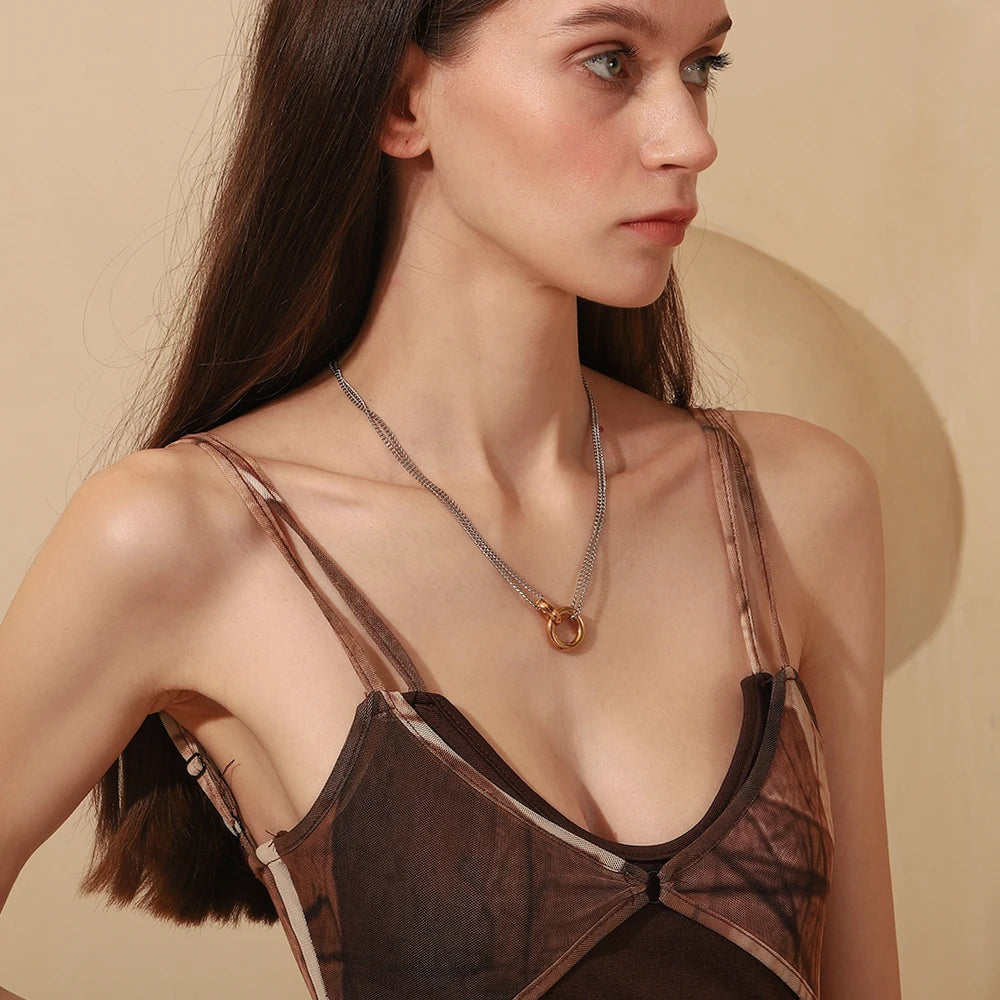 Minimalist Ring Double Color Necklace — necklaces in gold lace detail — front view