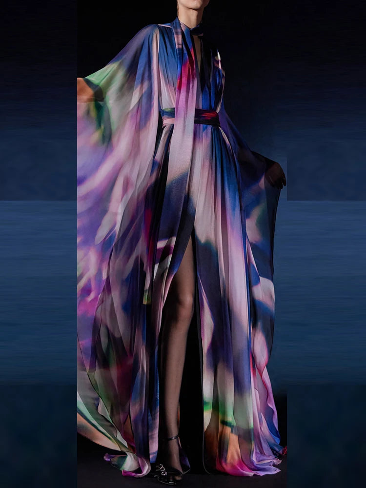 Kate Renkli Uçuşan Uzun Elbise