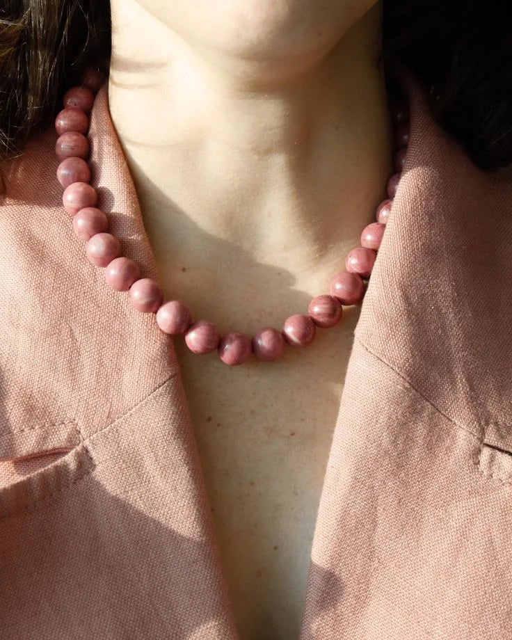 Natural Stone Sweater Necklace in pink