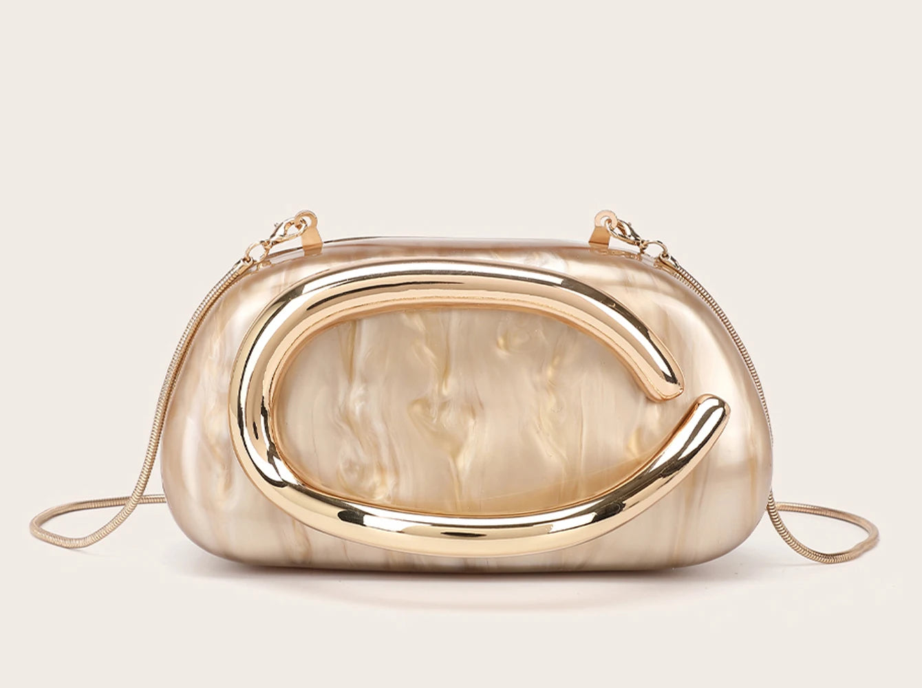 Size and proportion view of metal handle clutch bag