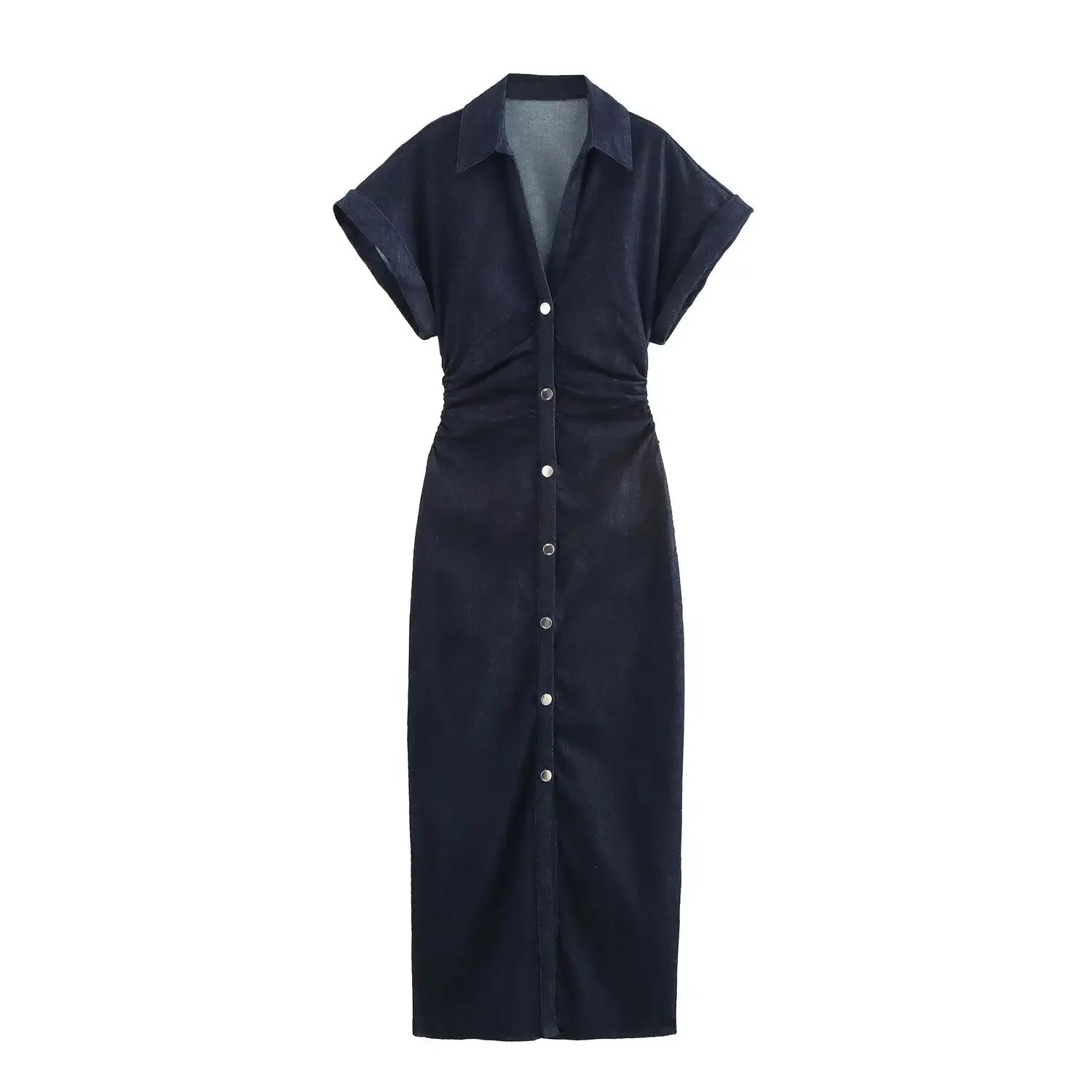 Collared Denim Button Midi Dress
