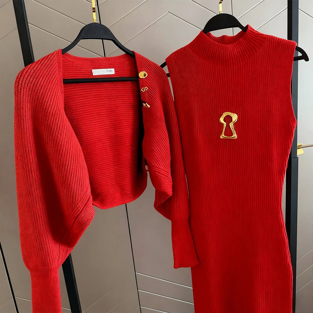 Keyhole Dress with Sweater Set