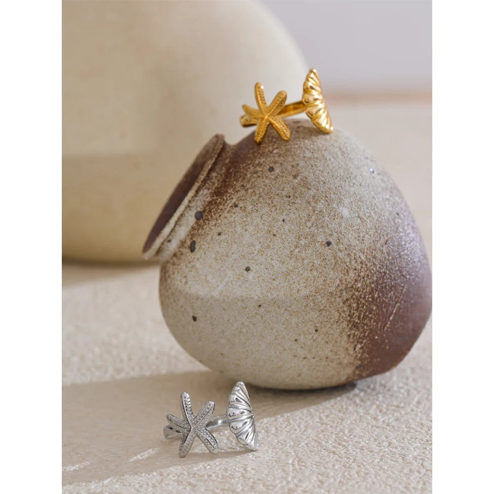 Shell Starfish Adjustable Ring — rings in multicolor — additional view