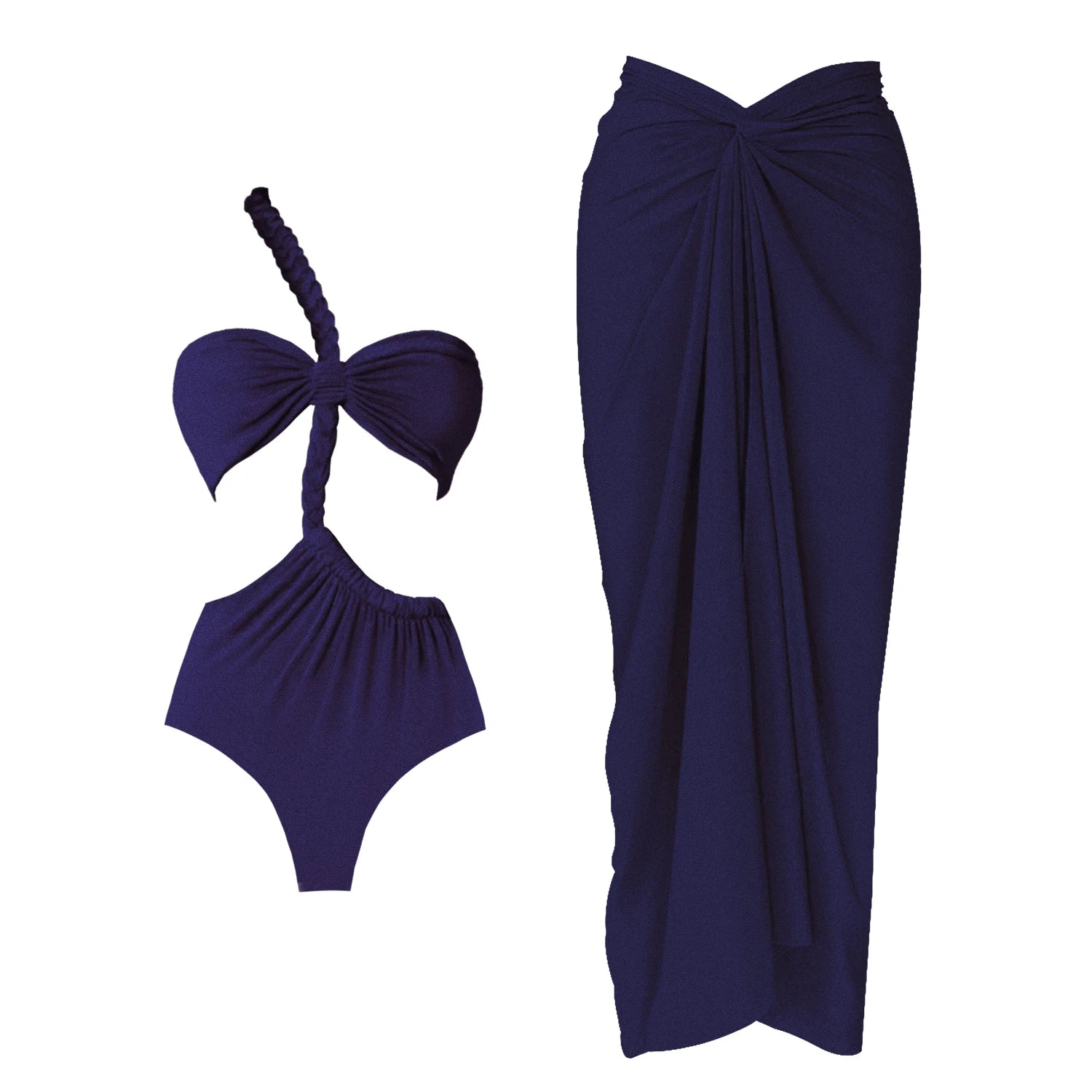 One Shoulder Ruffle Bikini Set - Navy