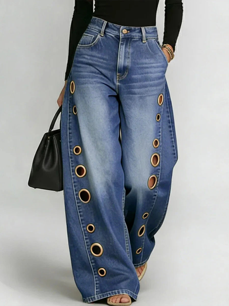 Buttoned Hollow Loose Jean