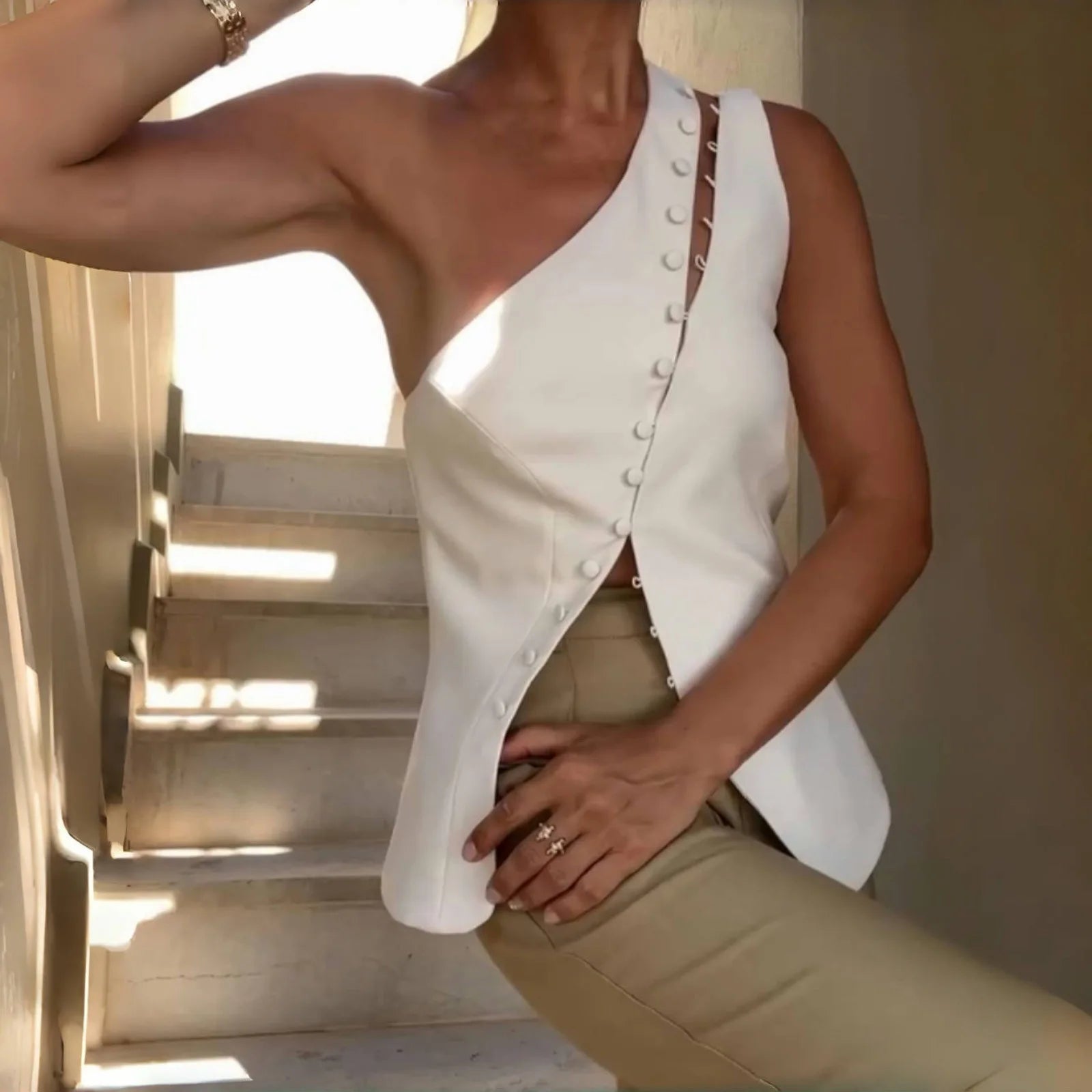 Wendy Asymmetrical Vest Top — shirts & tops in black — additional view