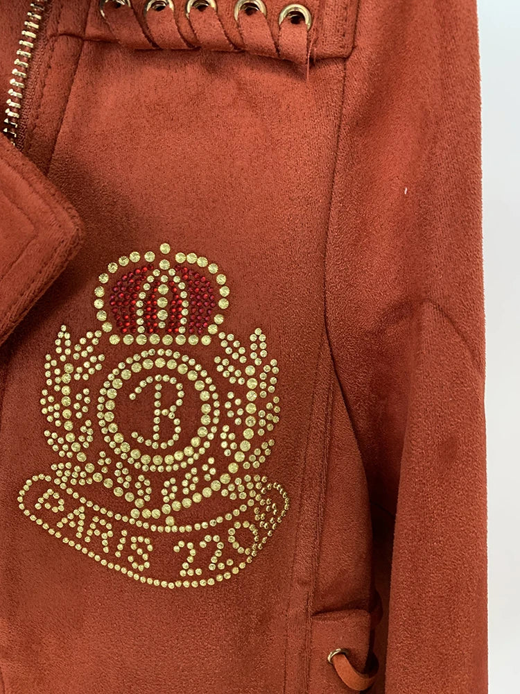 Suede Rope Lacing Up Biker Jacket