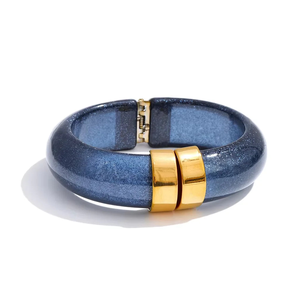 Acrylic Thick Shiny Bracelet Bangle — bracelets in pink — close-up detail