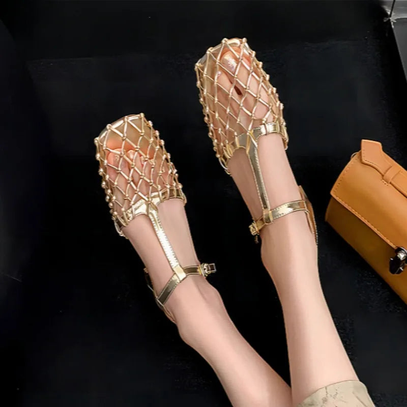 Weave Mesh Square Toe Sandals