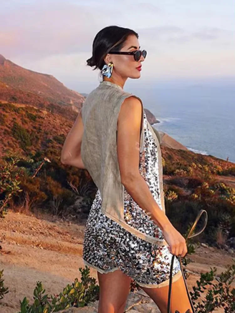 Claire Silver Sequin Skirt