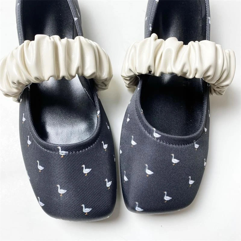 Swan Print Ballet Flats Shoes