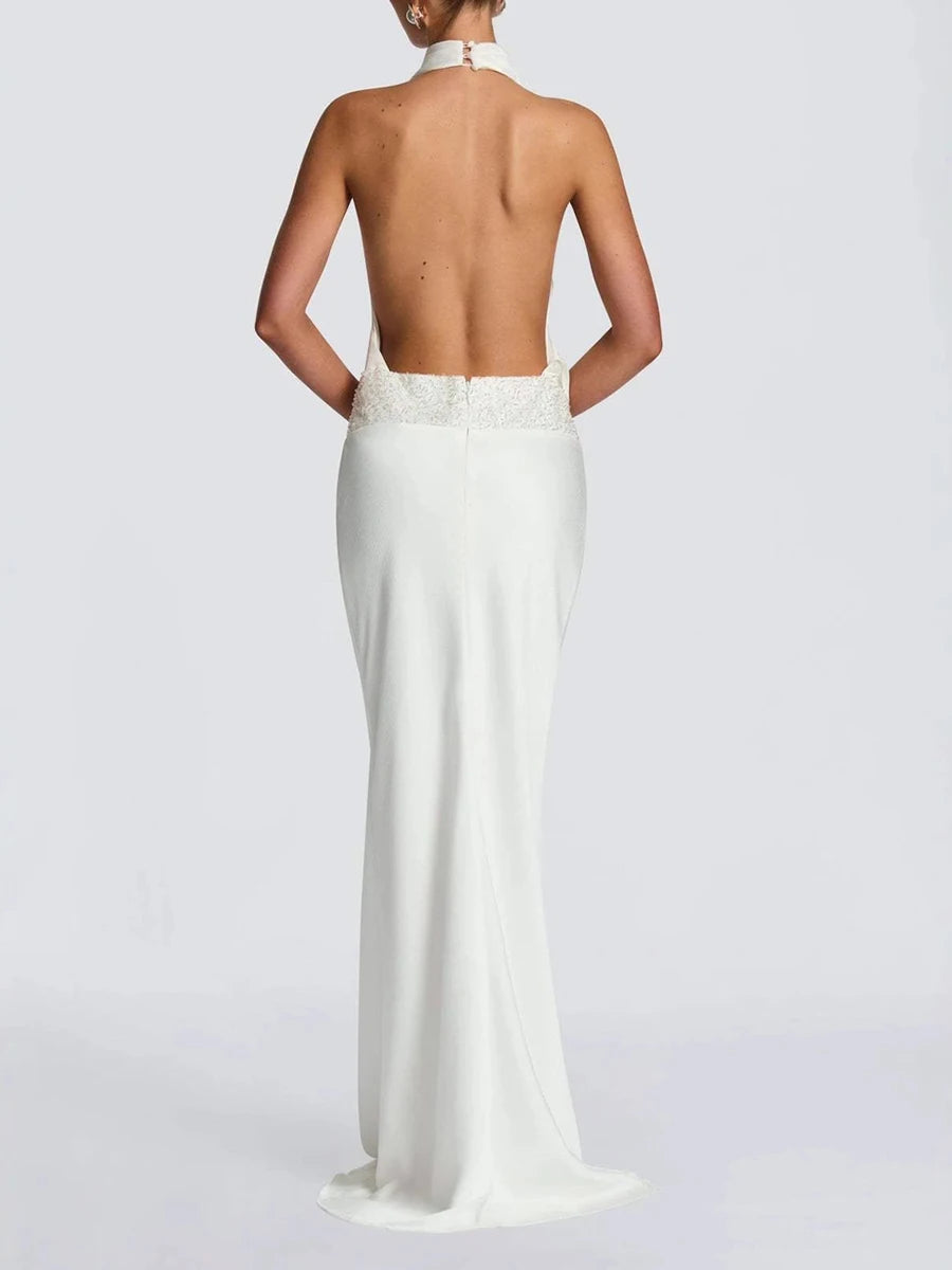 Margaret Halter Maxi Dress – blue – halter neckline