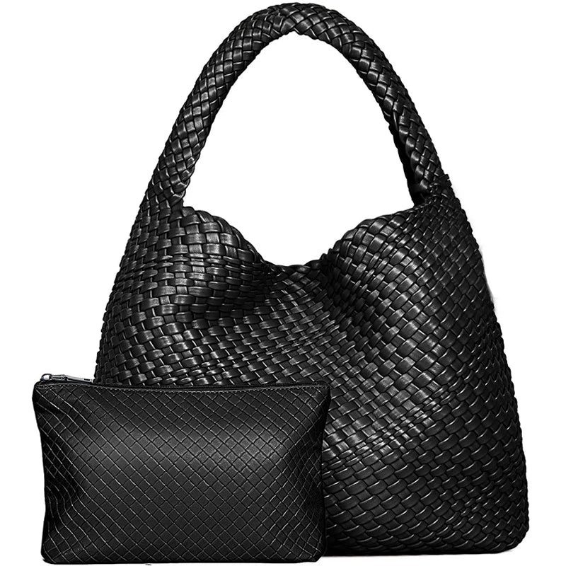 Theresa Soft Woven Tote Bag – black – woven texture