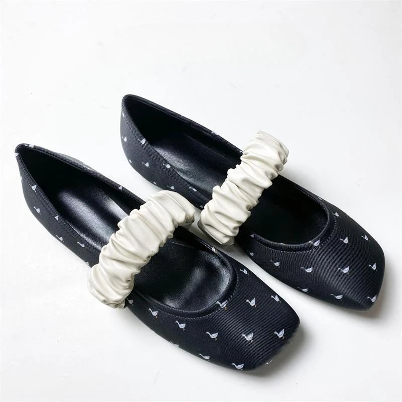 Swan Print Ballet Flats Shoes