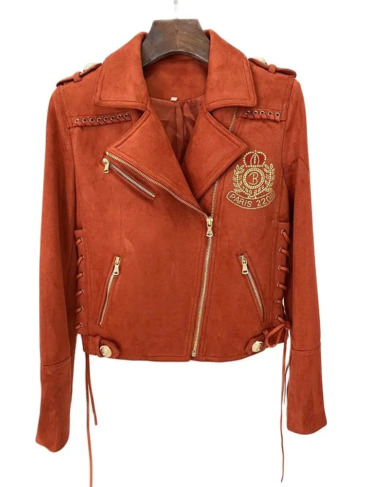 Suede Rope Lacing Up Biker Jacket