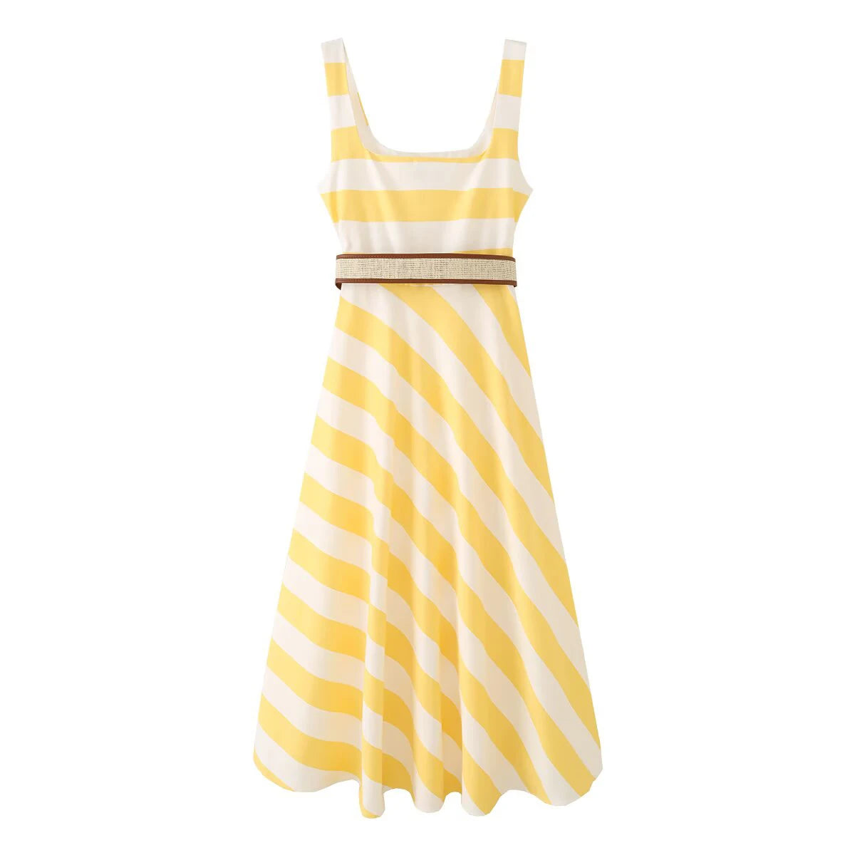 Summer Striped Midi Dress in yellow – side or detail view