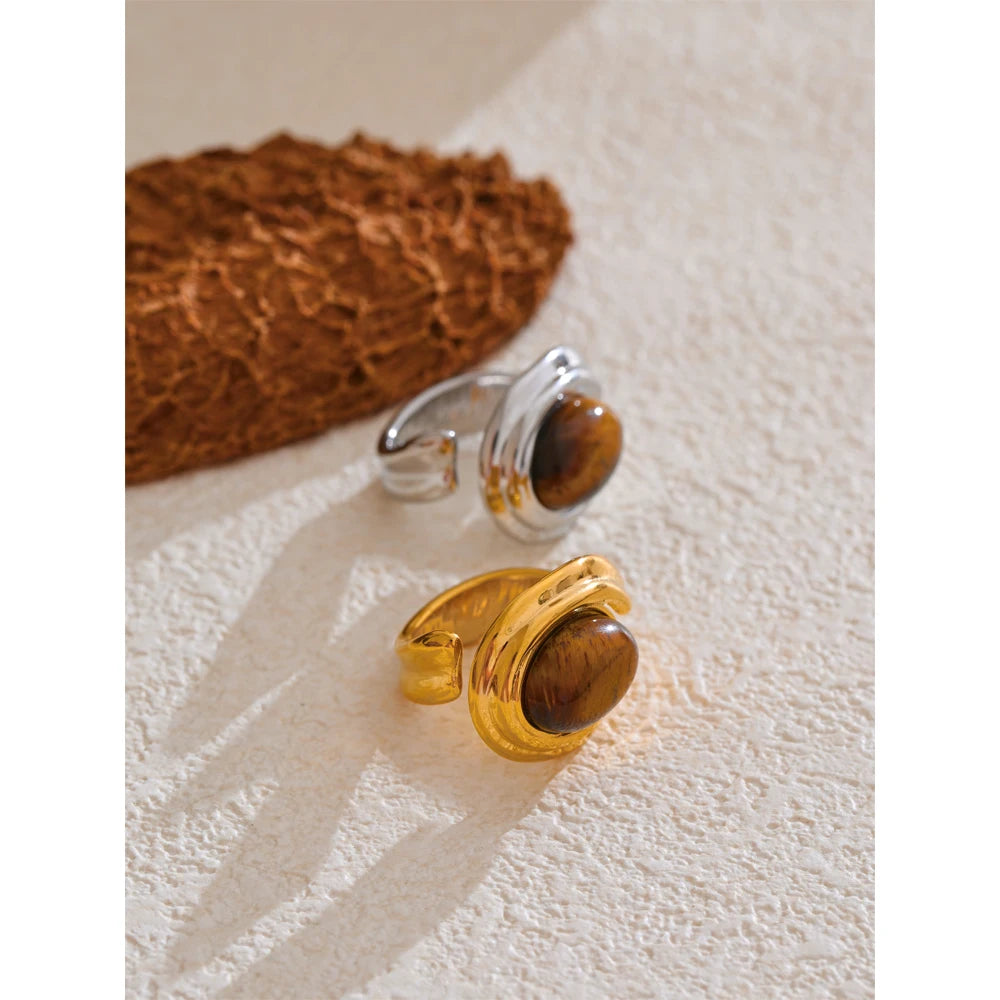 Natural Tiger Stone Ring — rings in gold — back view