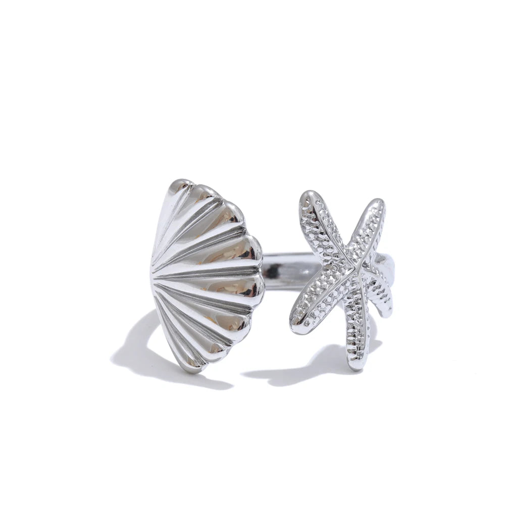 Shell Starfish Adjustable Ring — rings in silver — front view