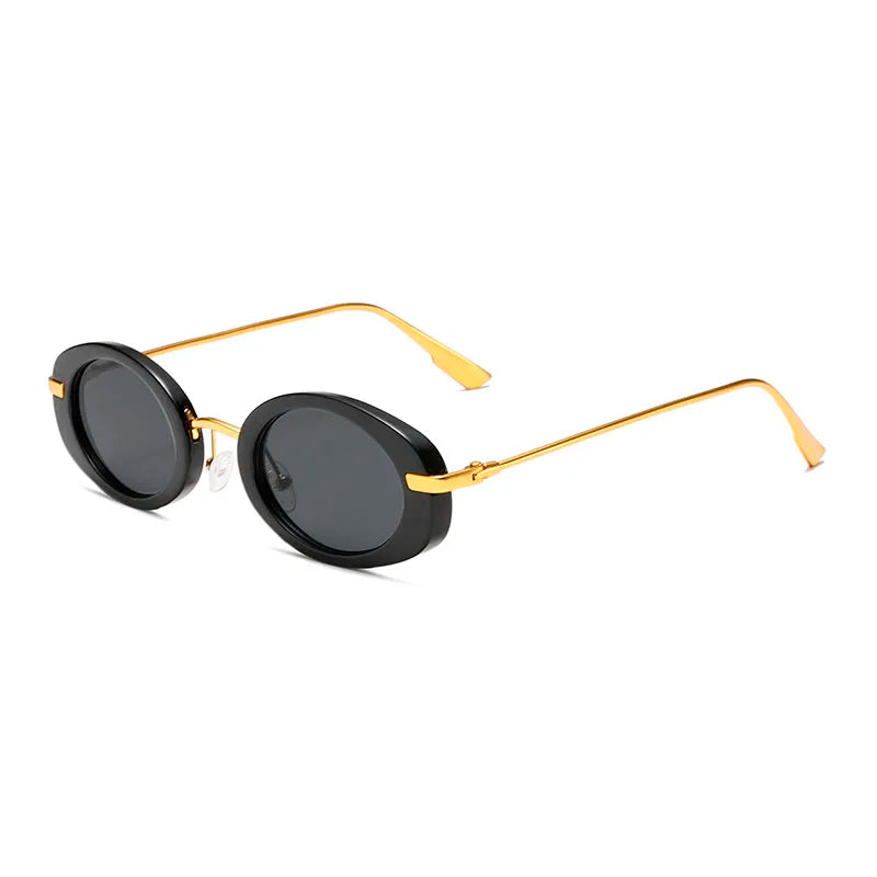Black retro round sunglasses with metal frame, front view