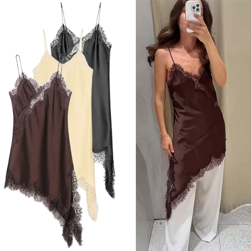 Kim Satin Lace Sling Dress
