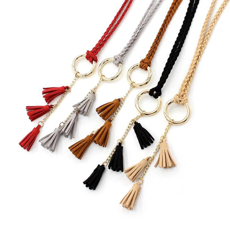Thin Braided Tassel Belt