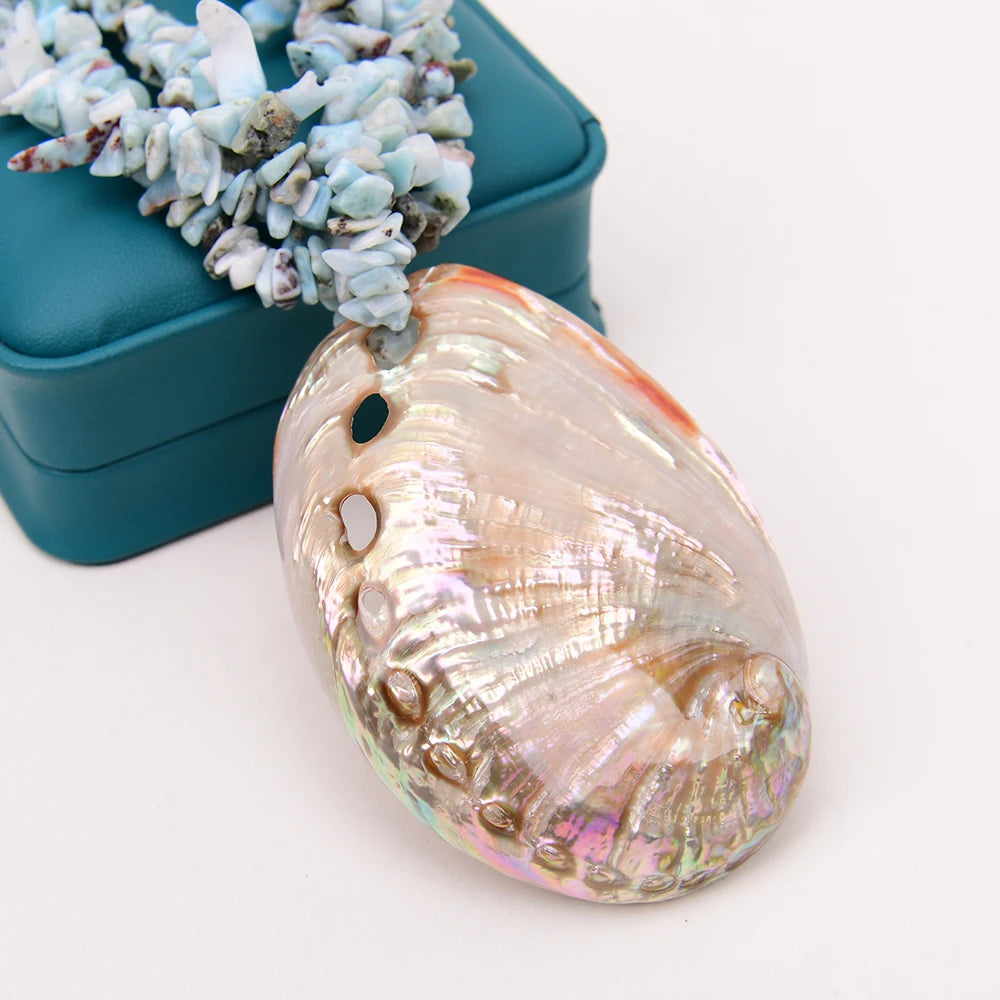 Natural Blue Larimar & Abalone Shell Pendant