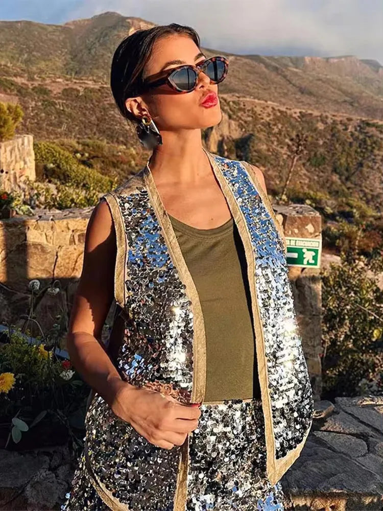 Claire Silver Sequin Skirt