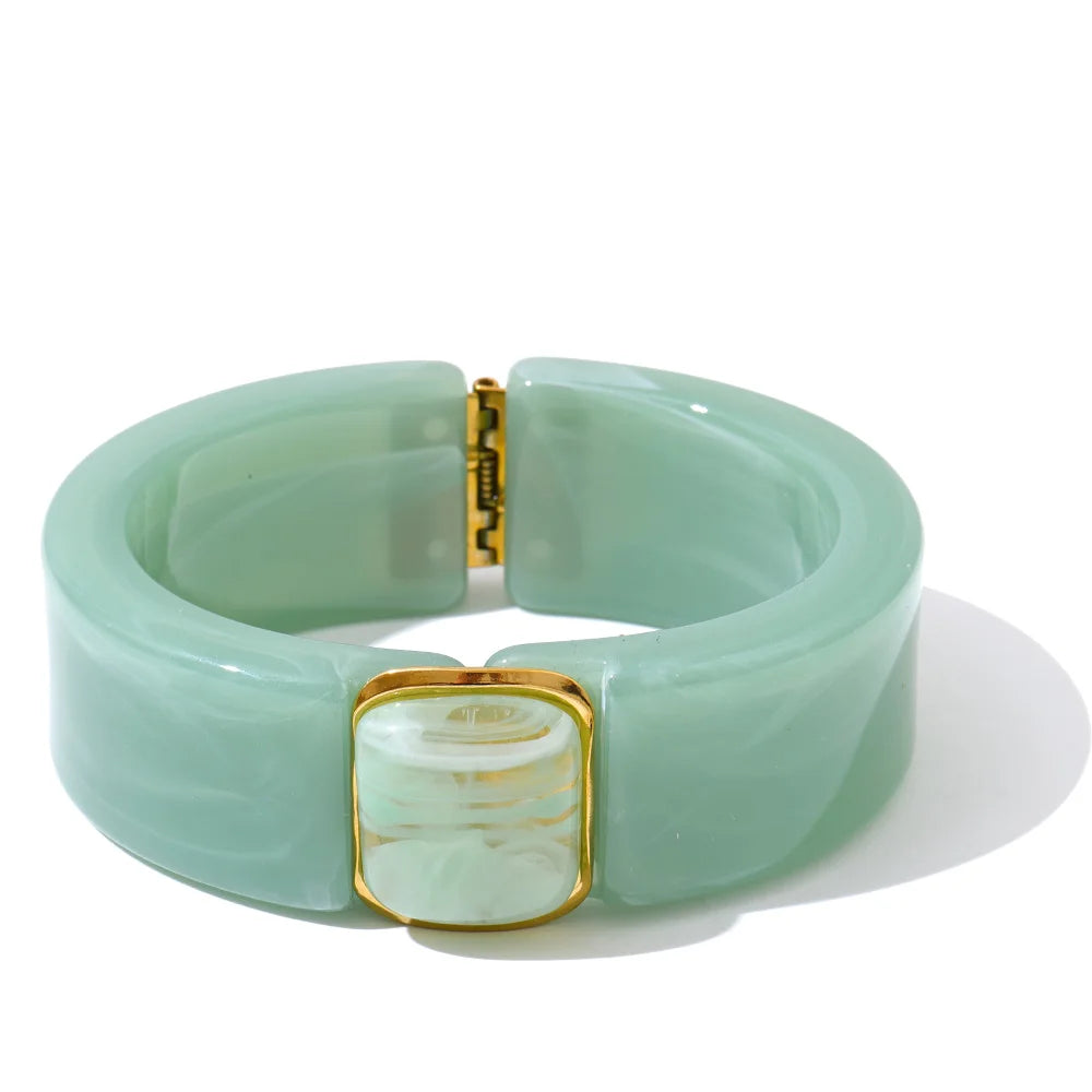 Acrylic Square Marble Bracelet Bangle — bracelets in brown — additional view