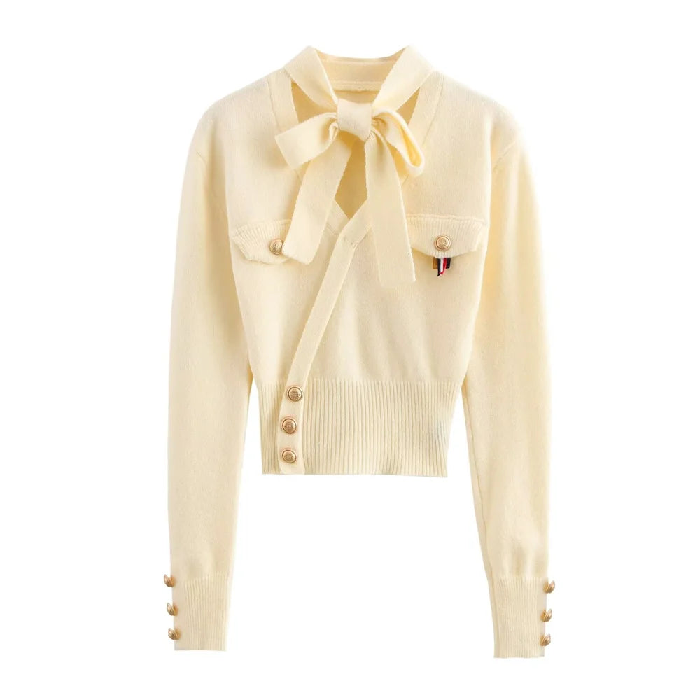 Retro Bow Tie Knitted Sweater