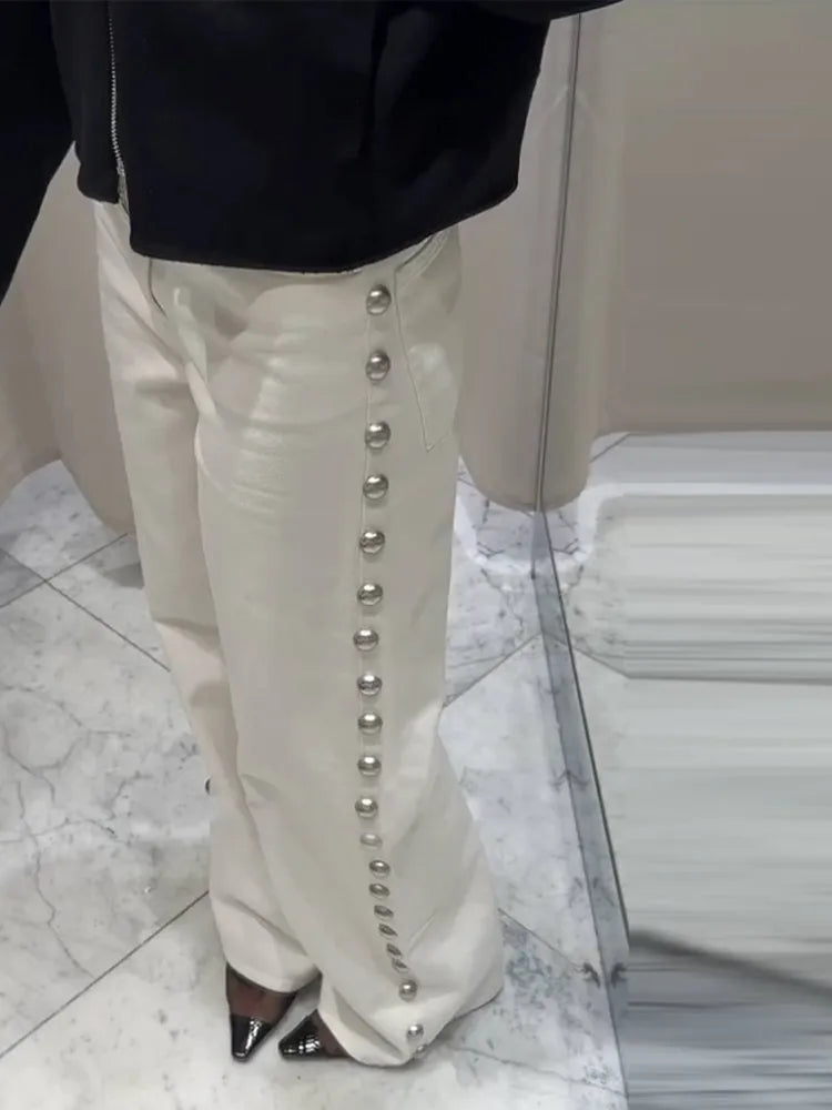 Beaded Wide Leg Straight Denim