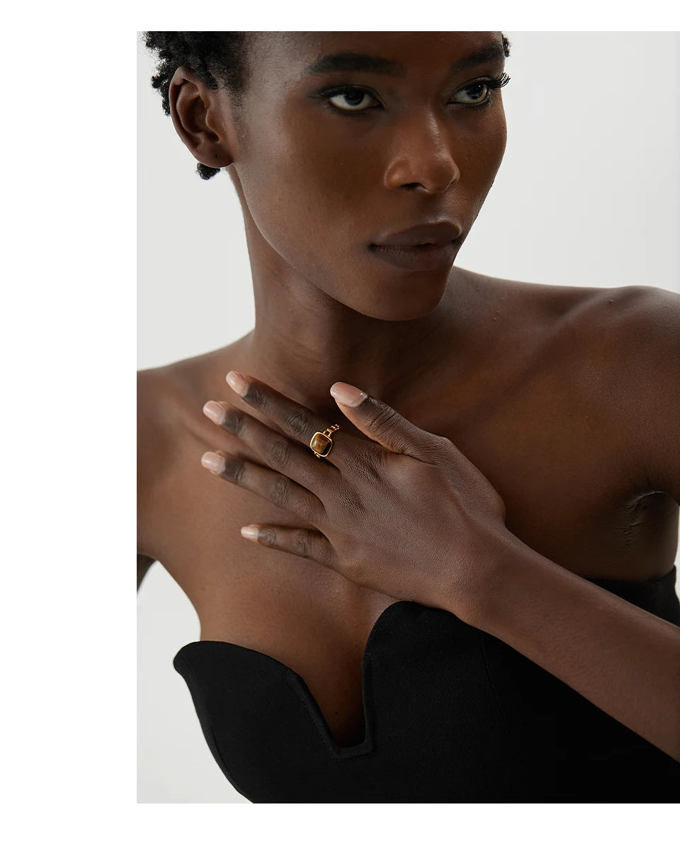 Natural Stone Open Ring 18K Gold Plated — rings in multicolor — additional view