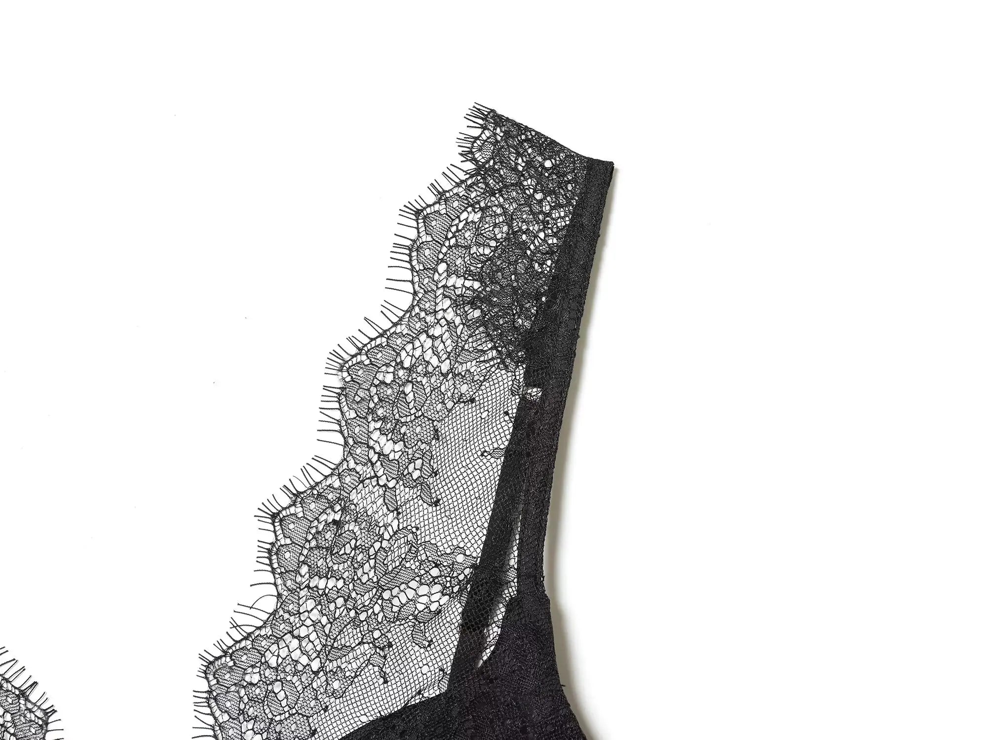 Melina Lace Splice Top — shirts & tops in black lace detail — close-up detail