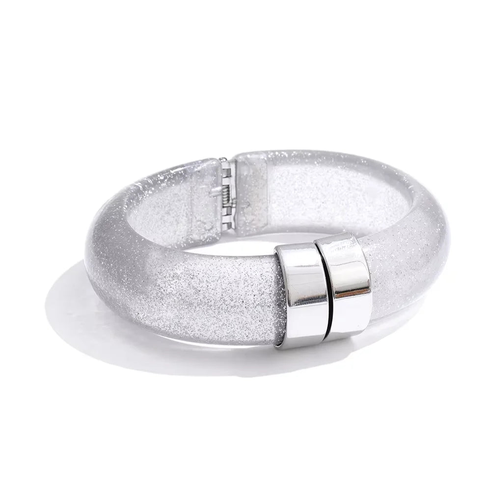 Acrylic Thick Shiny Bracelet Bangle — bracelets in blue — back view