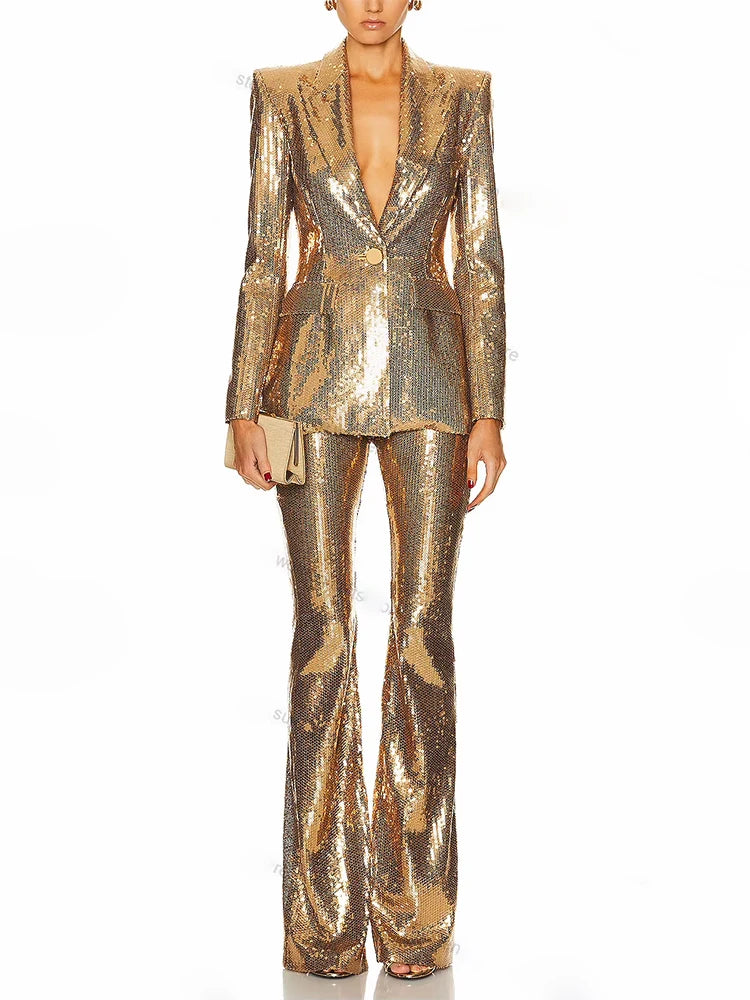 Reese Gold Flared Pant Suit Set