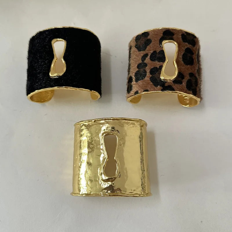 Keyhole Open Cuff Bracelet in black