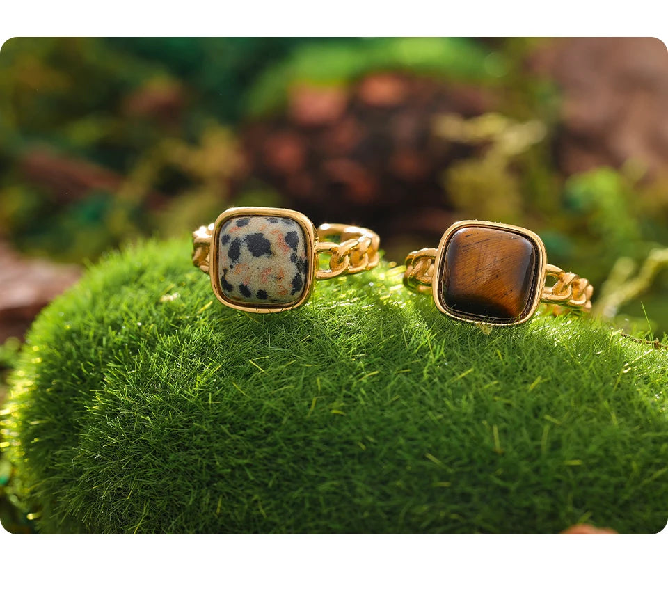 Natural Stone Open Ring 18K Gold Plated — rings in multicolor — front view