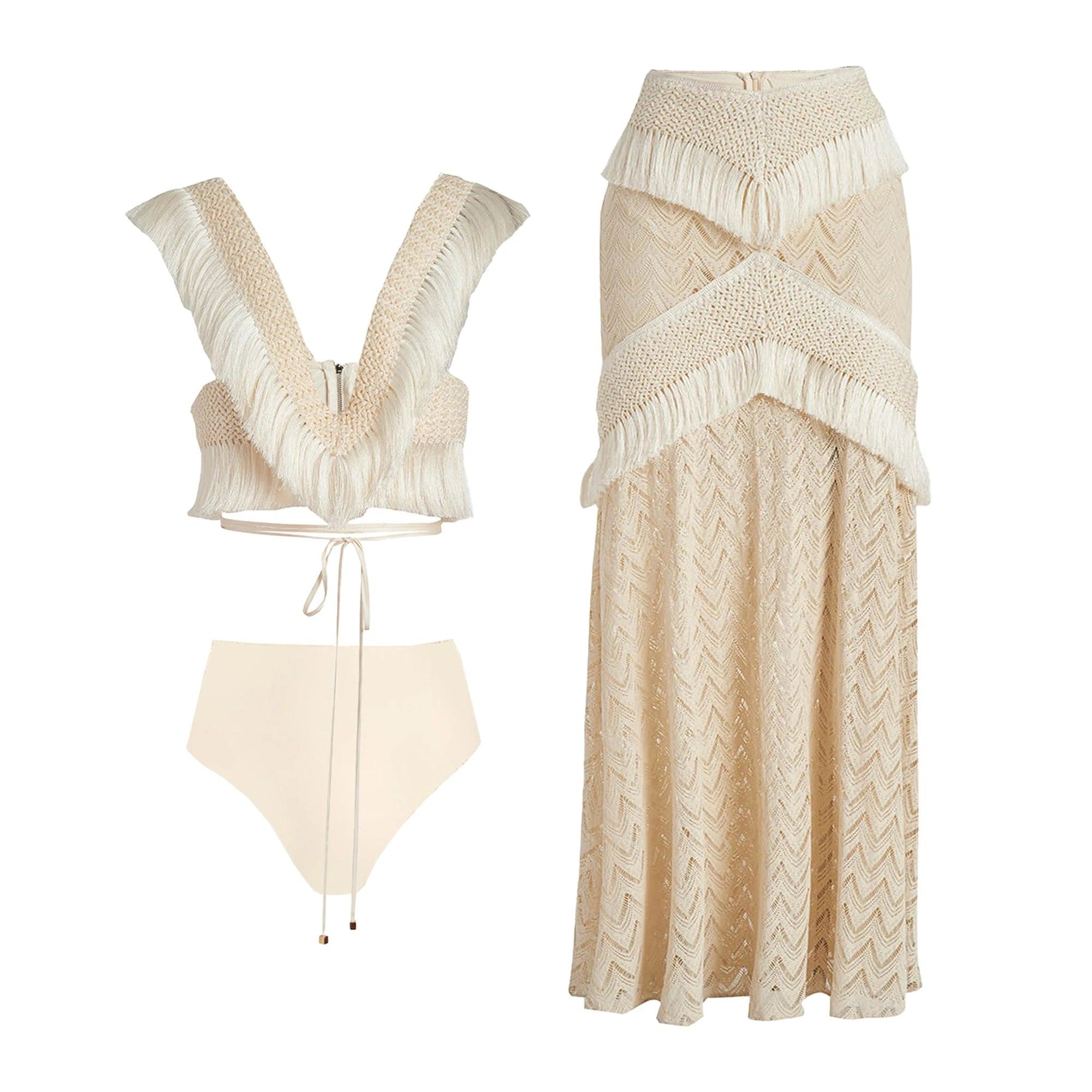 Beach Fringe Crop with Skirt from The House of CO-KY - Swimwear