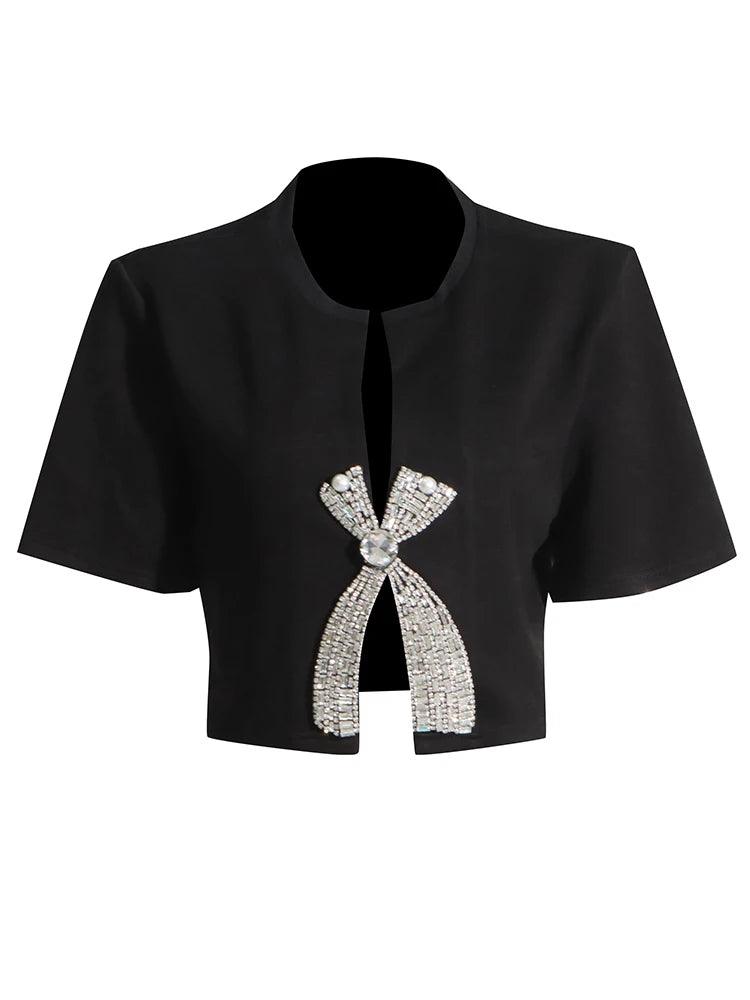 Blair Shiny Bow Crop Top from The House of CO-KY - Shirts & Tops