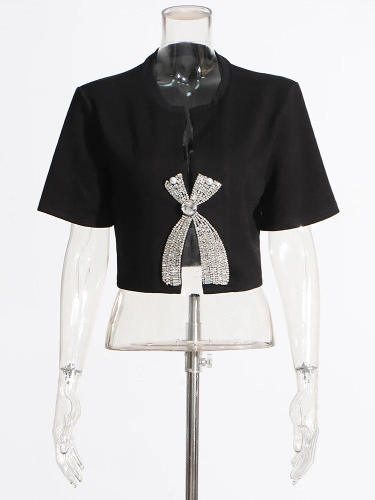 Blair Shiny Bow Crop Top from The House of CO-KY - Shirts & Tops