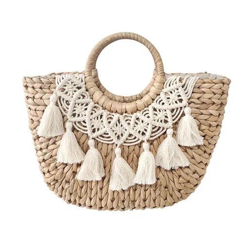 Boho Macramé and Tassel Straw Tote from The House of CO-KY - Handbags