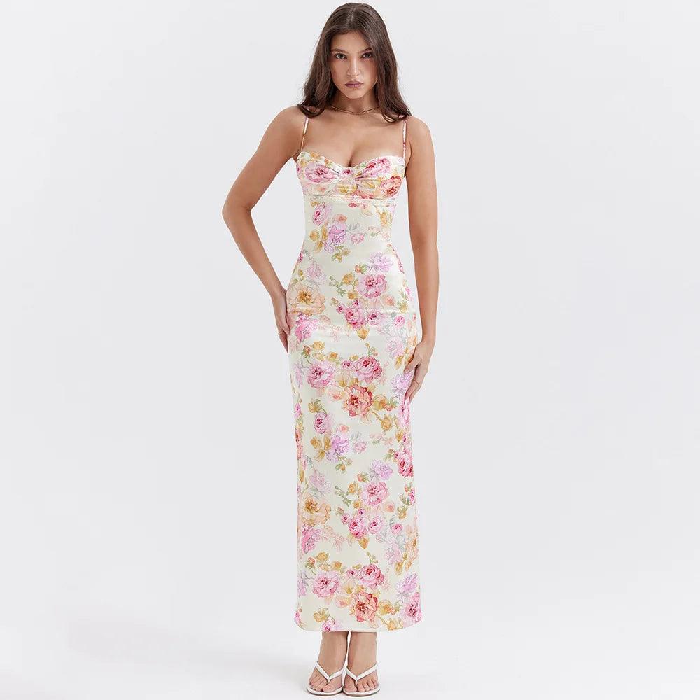 Elsa Floral Satin Maxi Dress from The House of CO-KY - Dresses