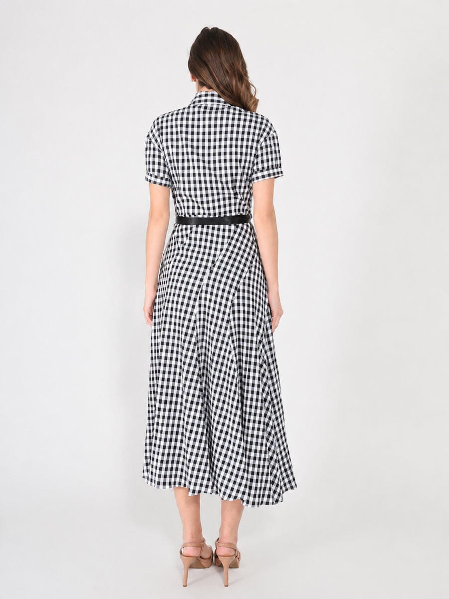 Plaid Pattern Asymmetrical Ruffle Midi Dress