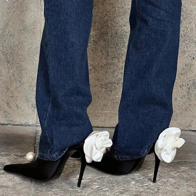 Satin Rose Pointed Stiletto Heels from The House of CO-KY - Shoes