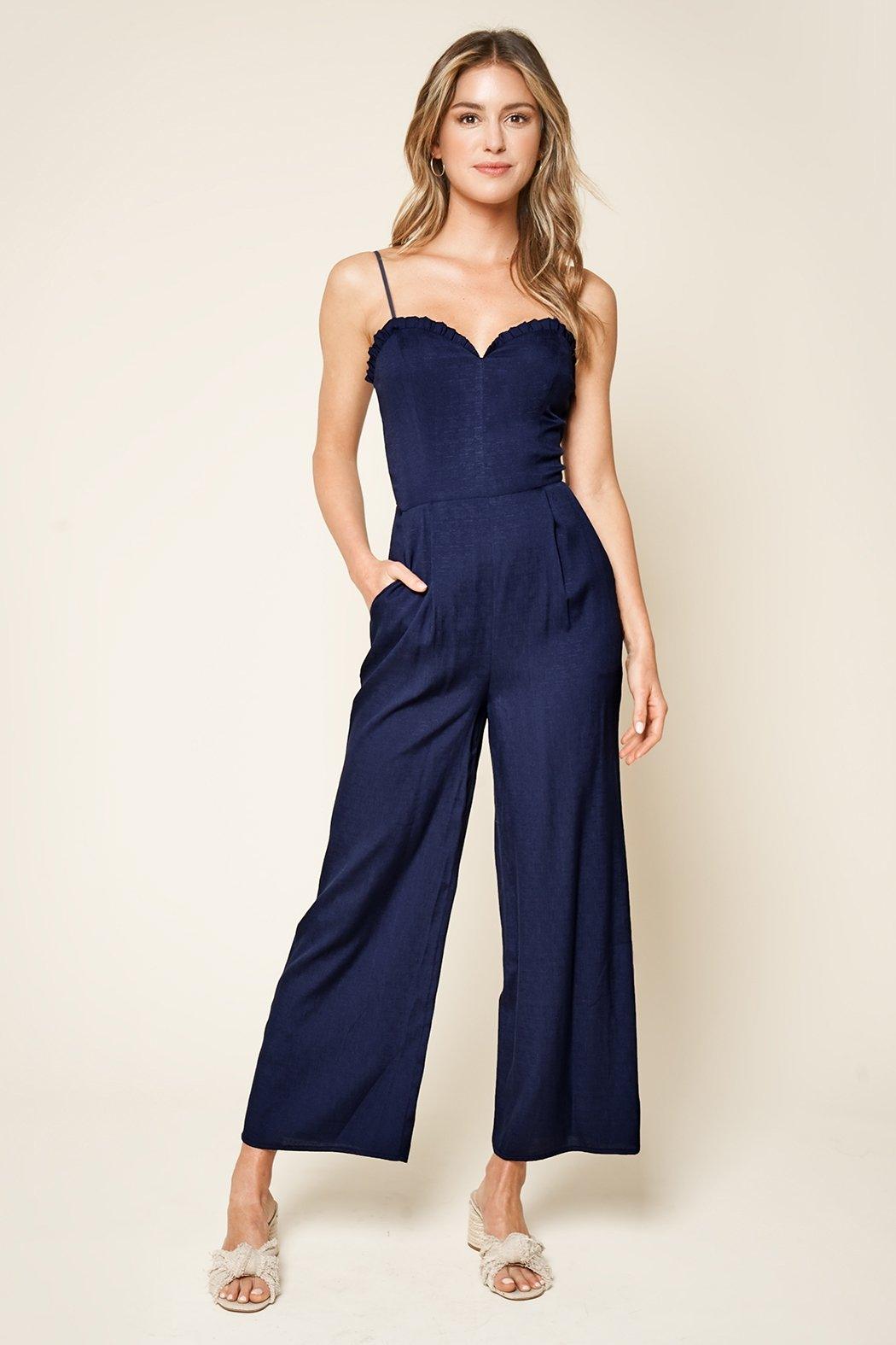 Lola Ruffled Wide Leg Navy Jumpsuit from The House of CO-KY - Jumpsuits & Rompers